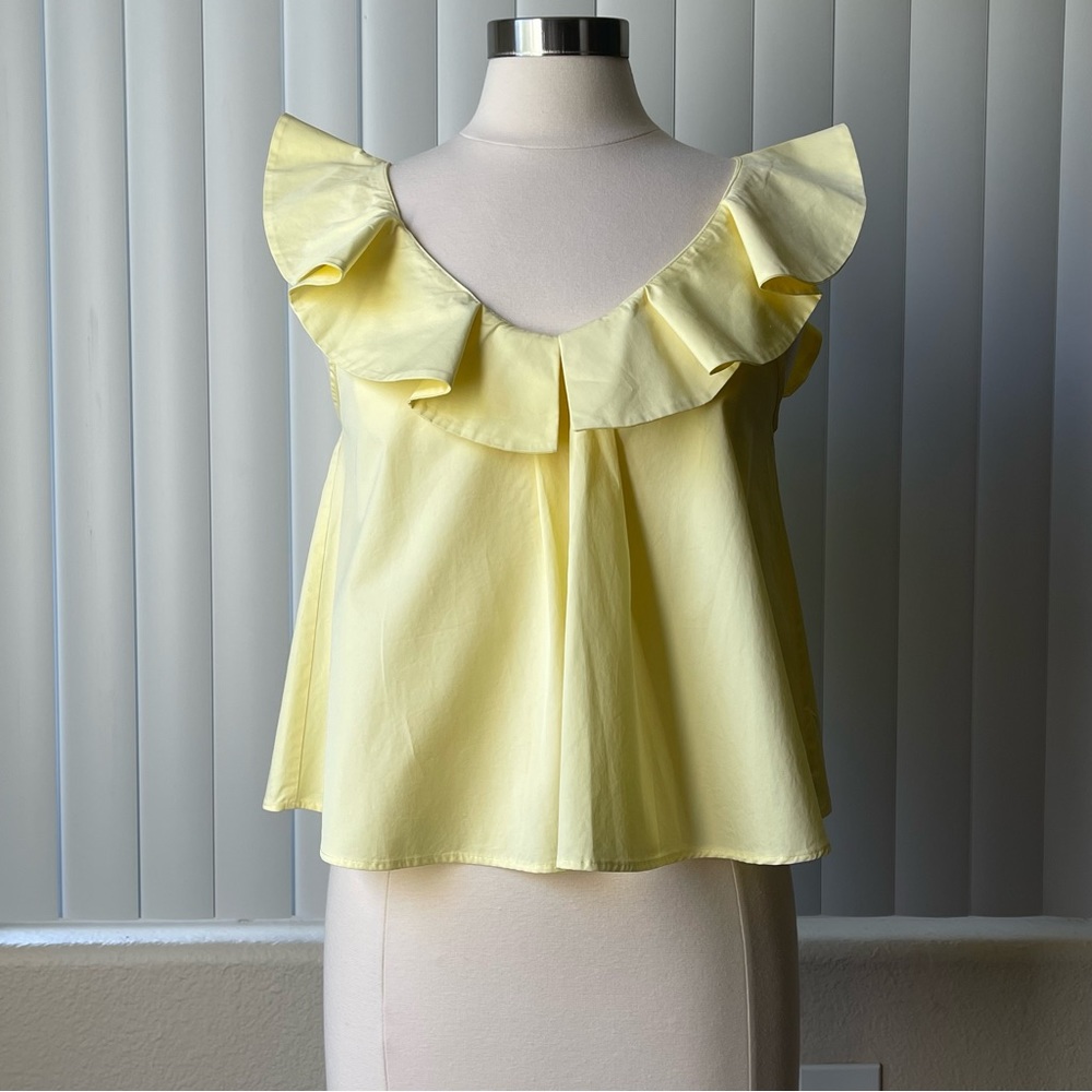 Zara Basic Women's Yellow Ruffle V Neck Babydoll Top Size S